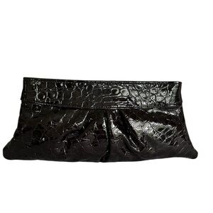 Lauren Merlin Black Clutch Crafted Of High Shine Leather
